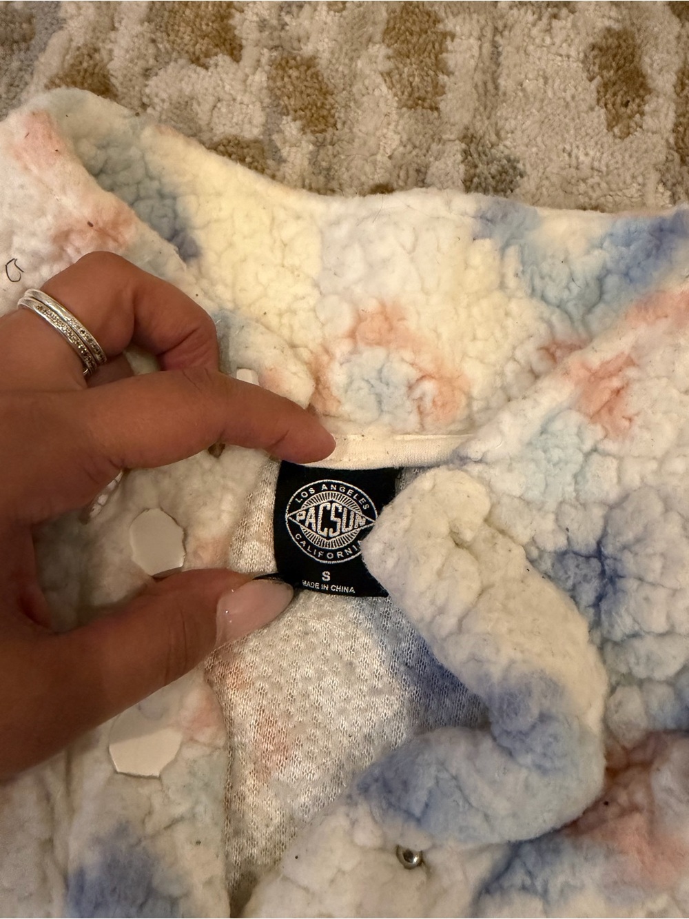 PacSun Floral Sherpa Pullover - Cream with Blue & Peach - Picture 4 of 4